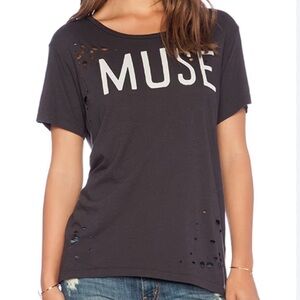 Sundry Distressed Muse Short-Sleeved Loose Tee Shirt in Vintage Black, Size 1